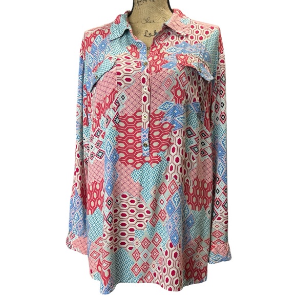 Talbots Tops - Talbots EC Multicolor Geometric Patchwork Button Down Shirt. Size X-Large